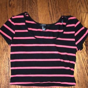 Pink and black striped crop top